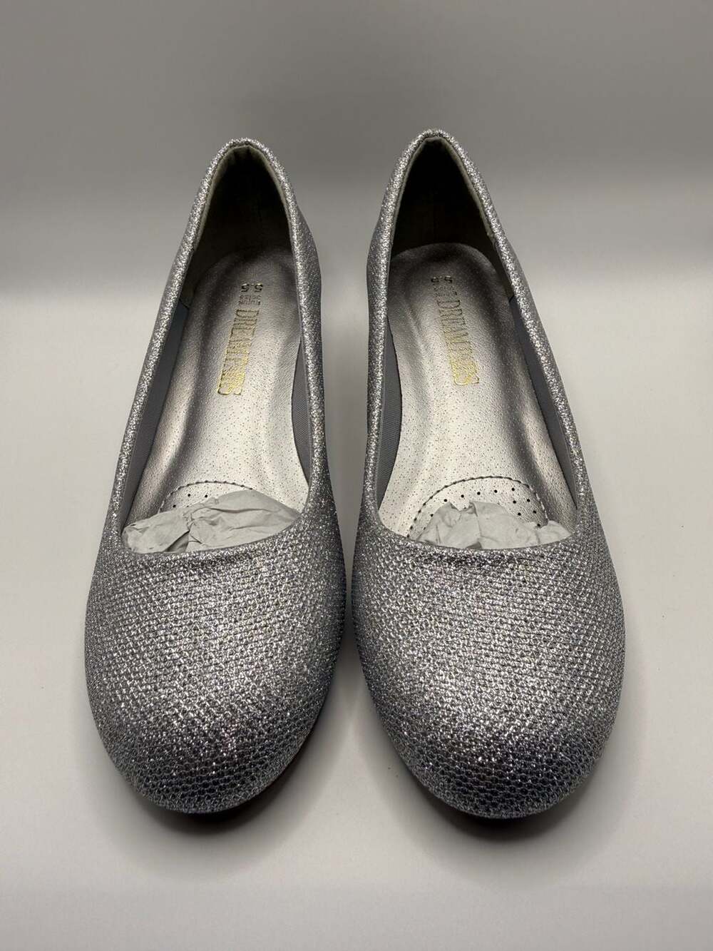 Women's Silver Glitter Low Wedge Pumps